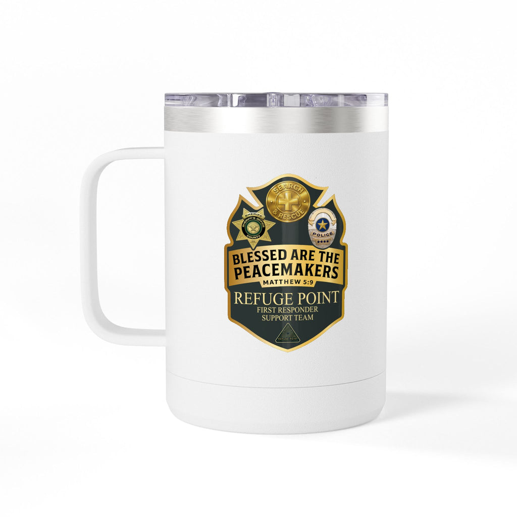 Refuge Point - Blessed Are the Peacemakers 15 oz Insulated Stainless Steel Coffee Mug, Available in 10 Colors, Matthew 5:9, Field Support Volunteer Coffee Cup