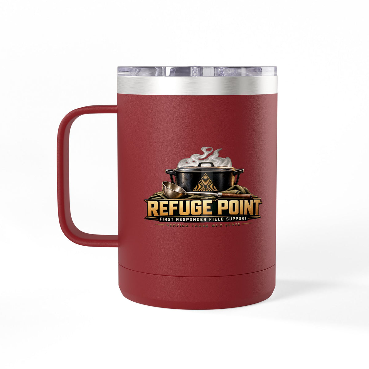 Refuge Point - Pot & Ladle 15 oz Insulated Stainless Steel Coffee Mug, Available in 10 Colors,  First Responder Field Support Volunteer Coffee Cup