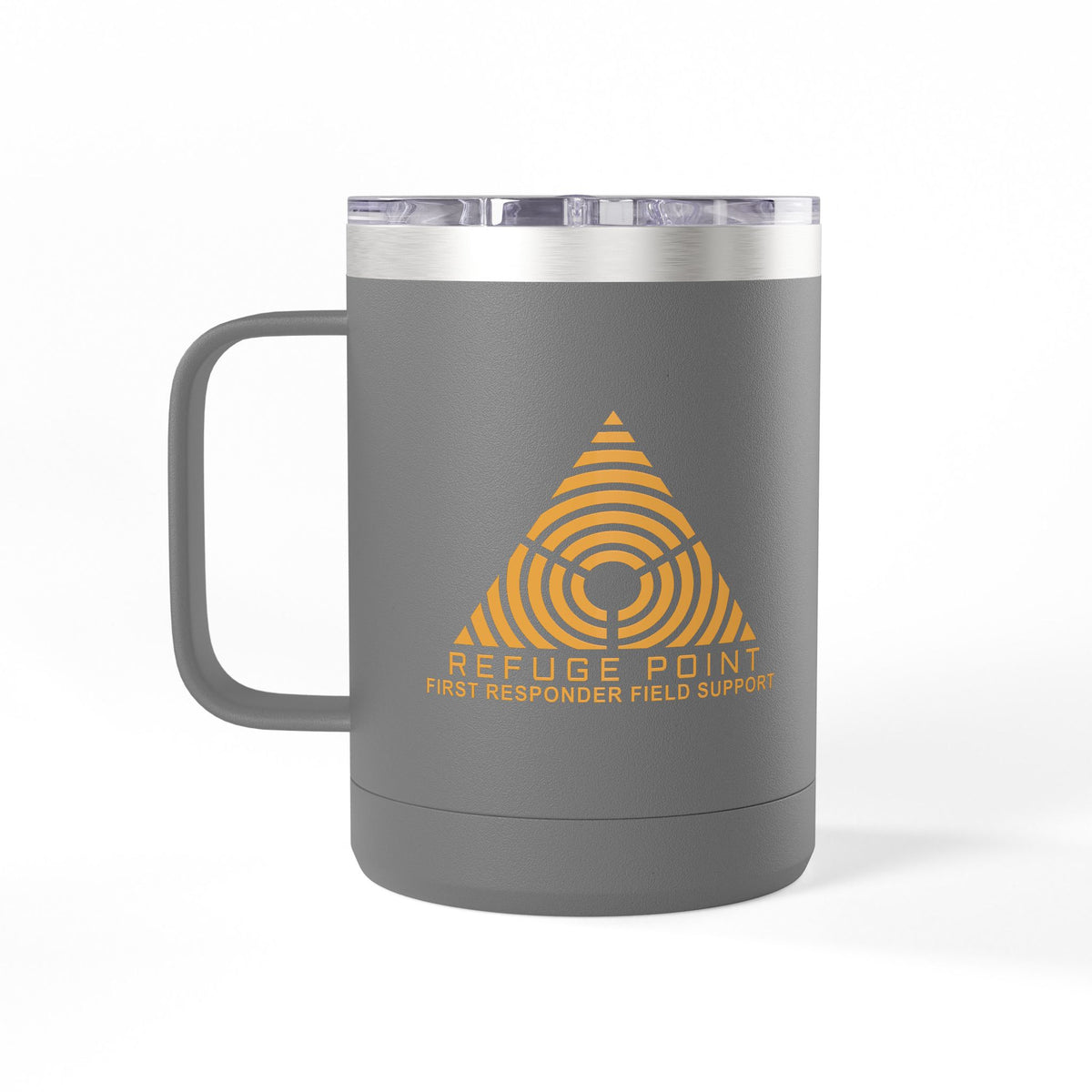 Refuge Point - Gold Logo 15 oz Insulated Stainless Steel Coffee Mug, Available in 6 Colors,  First Responder Field Support Volunteer Coffee Cup