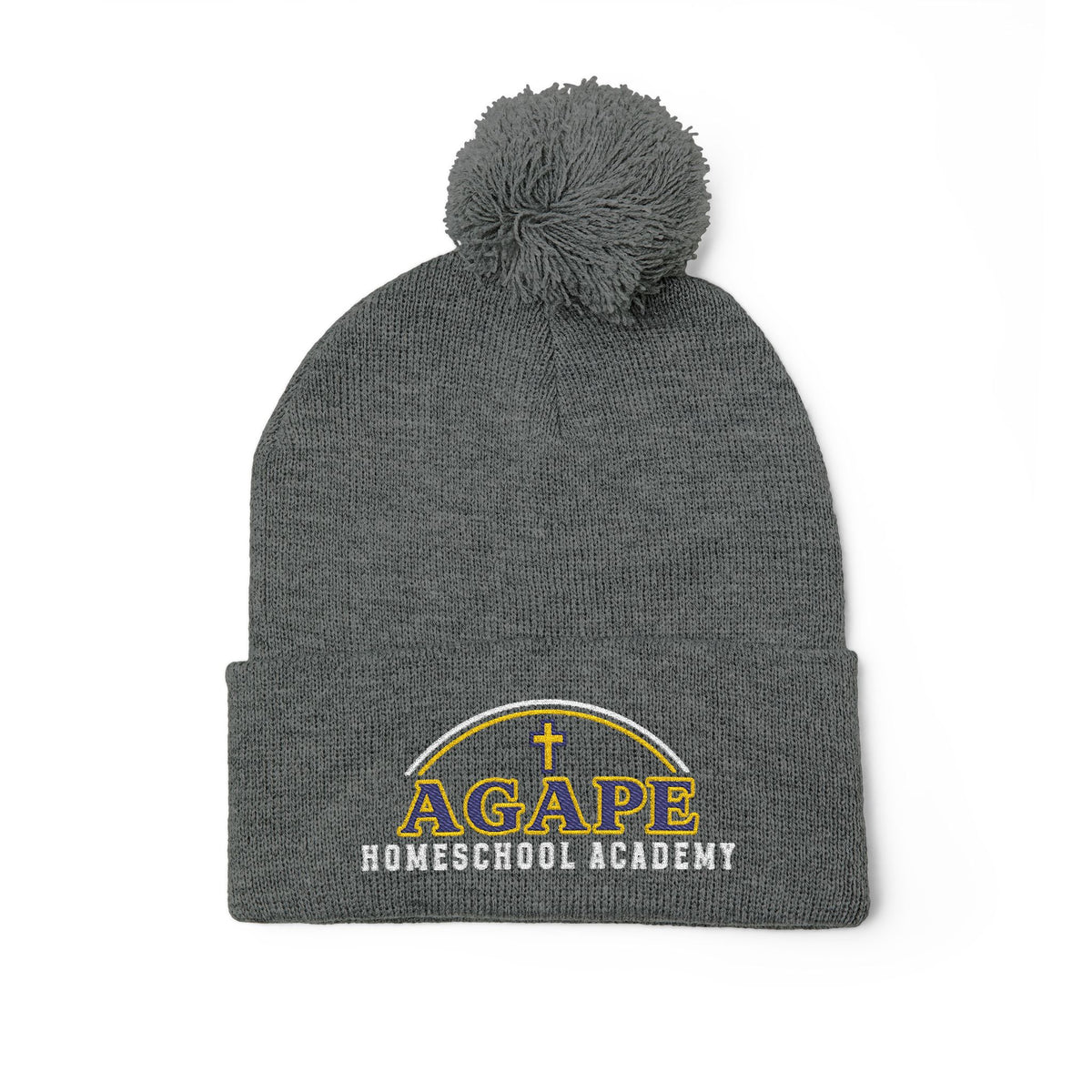Agape Homeschool Academy Embroidered Pom Pom Beanie (Dark Colors)