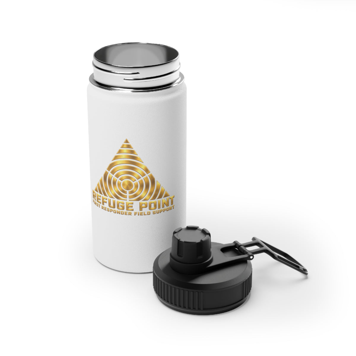 Refuge Point - Gold Logo Stainless Steel Water Bottle, Volunteer First Responder Support Bottle, In 12oz 18oz and 32oz