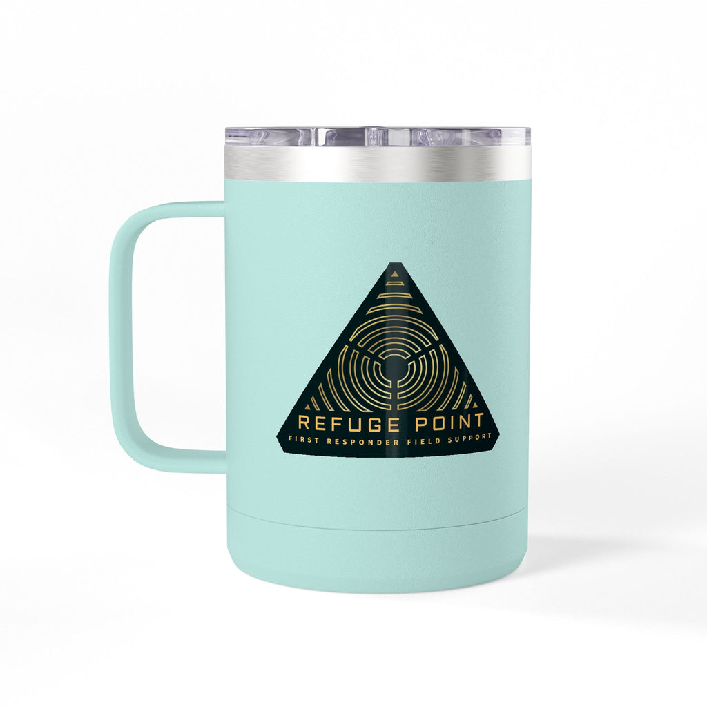 Refuge Point - Official Logo 15 oz Insulated Stainless Steel Coffee Mug, Available in 10 Colors,  First Responder Field Support Volunteer Coffee Cup