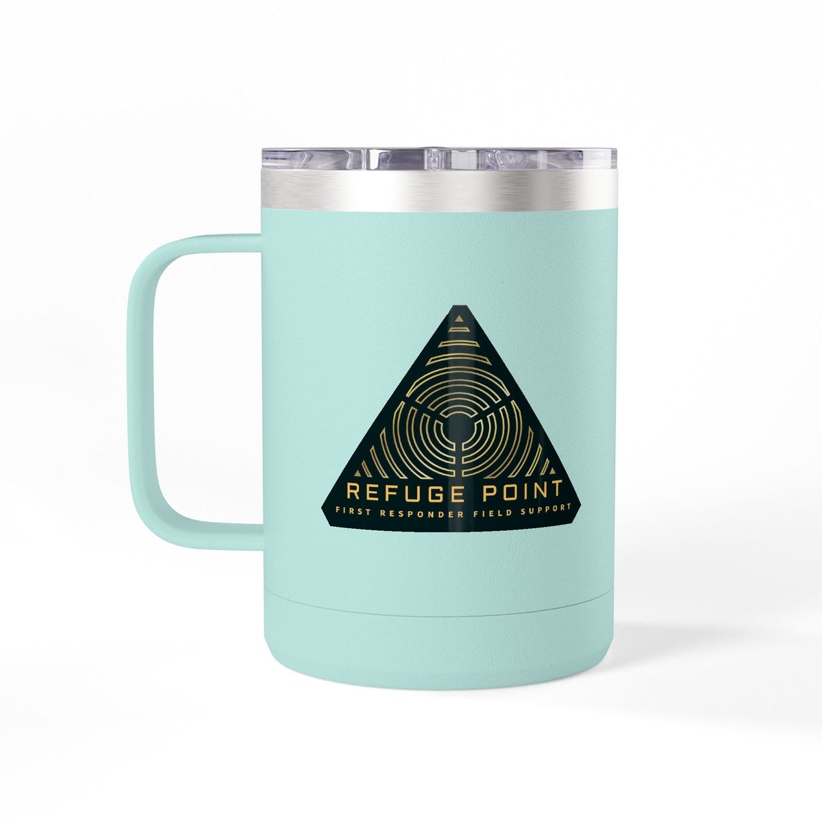 Refuge Point - Official Logo 15 oz Insulated Stainless Steel Coffee Mug, Available in 10 Colors,  First Responder Field Support Volunteer Coffee Cup