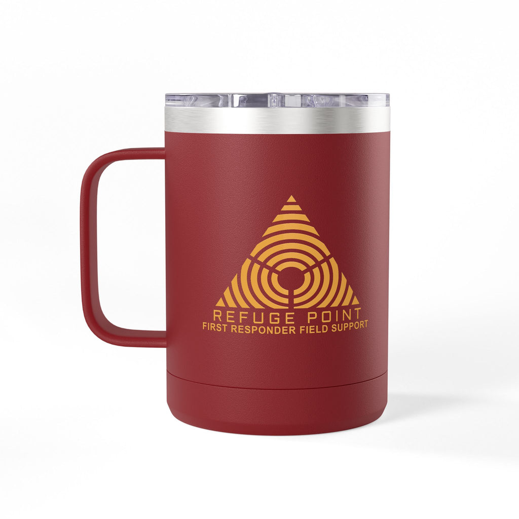 Refuge Point - Gold Logo 15 oz Insulated Stainless Steel Coffee Mug, Available in 6 Colors,  First Responder Field Support Volunteer Coffee Cup