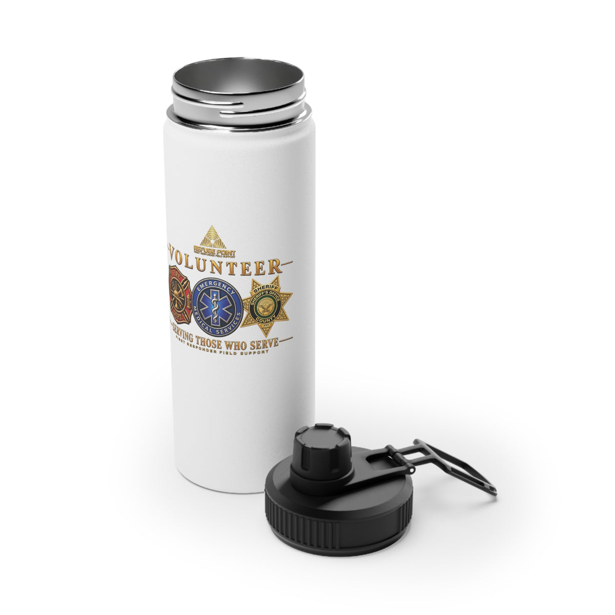 Refuge Point - Serving Those Who Serve Stainless Steel Water Bottle, Volunteer First Responder Support Bottle, In 12oz 18oz and 32oz