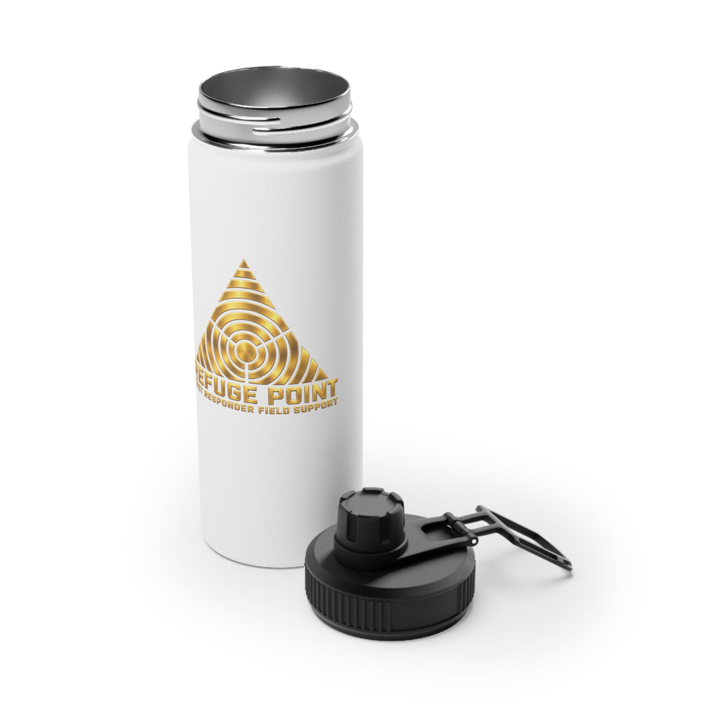 Refuge Point - Gold Logo Stainless Steel Water Bottle, Volunteer First Responder Support Bottle, In 12oz 18oz and 32oz
