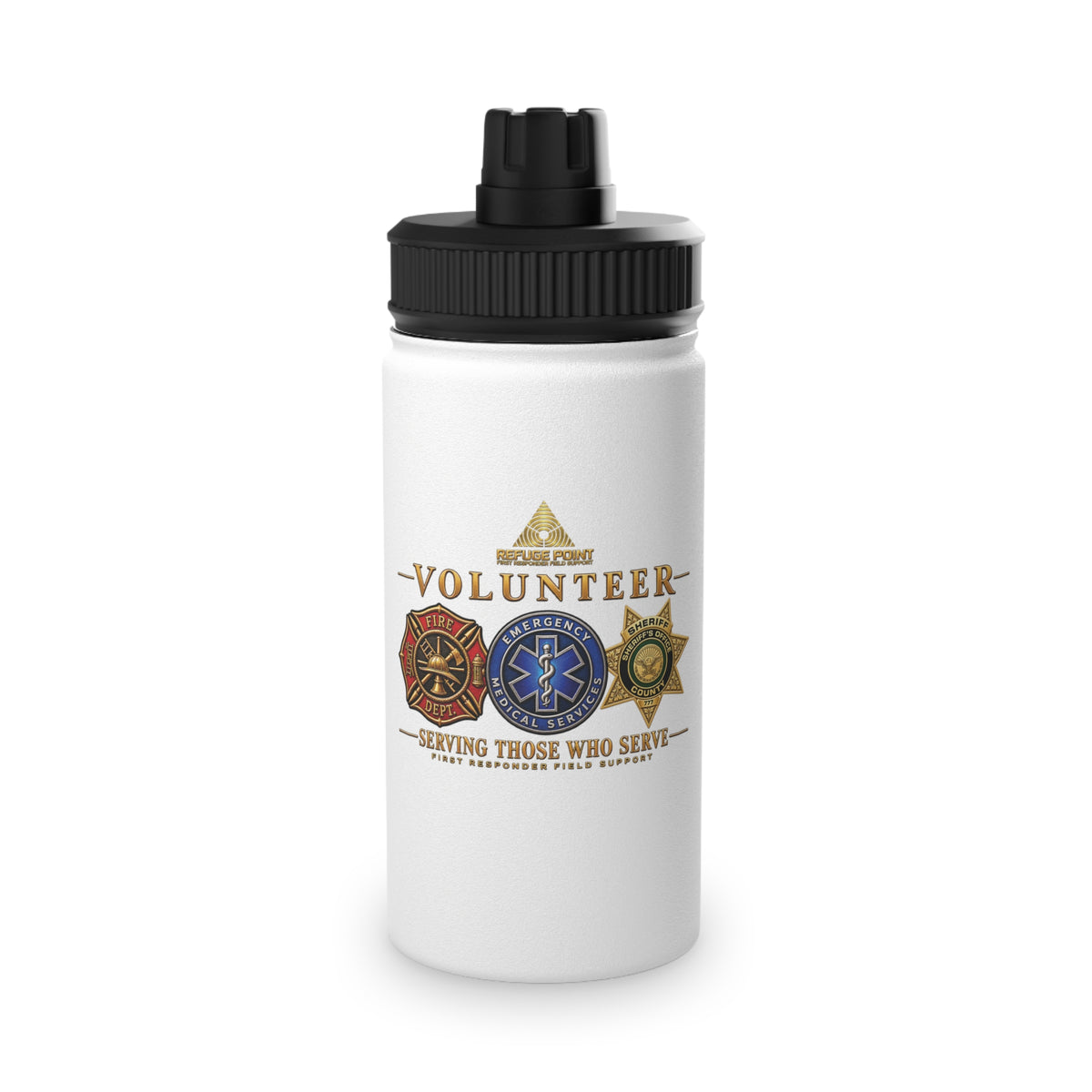 Refuge Point - Serving Those Who Serve Stainless Steel Water Bottle, Volunteer First Responder Support Bottle, In 12oz 18oz and 32oz