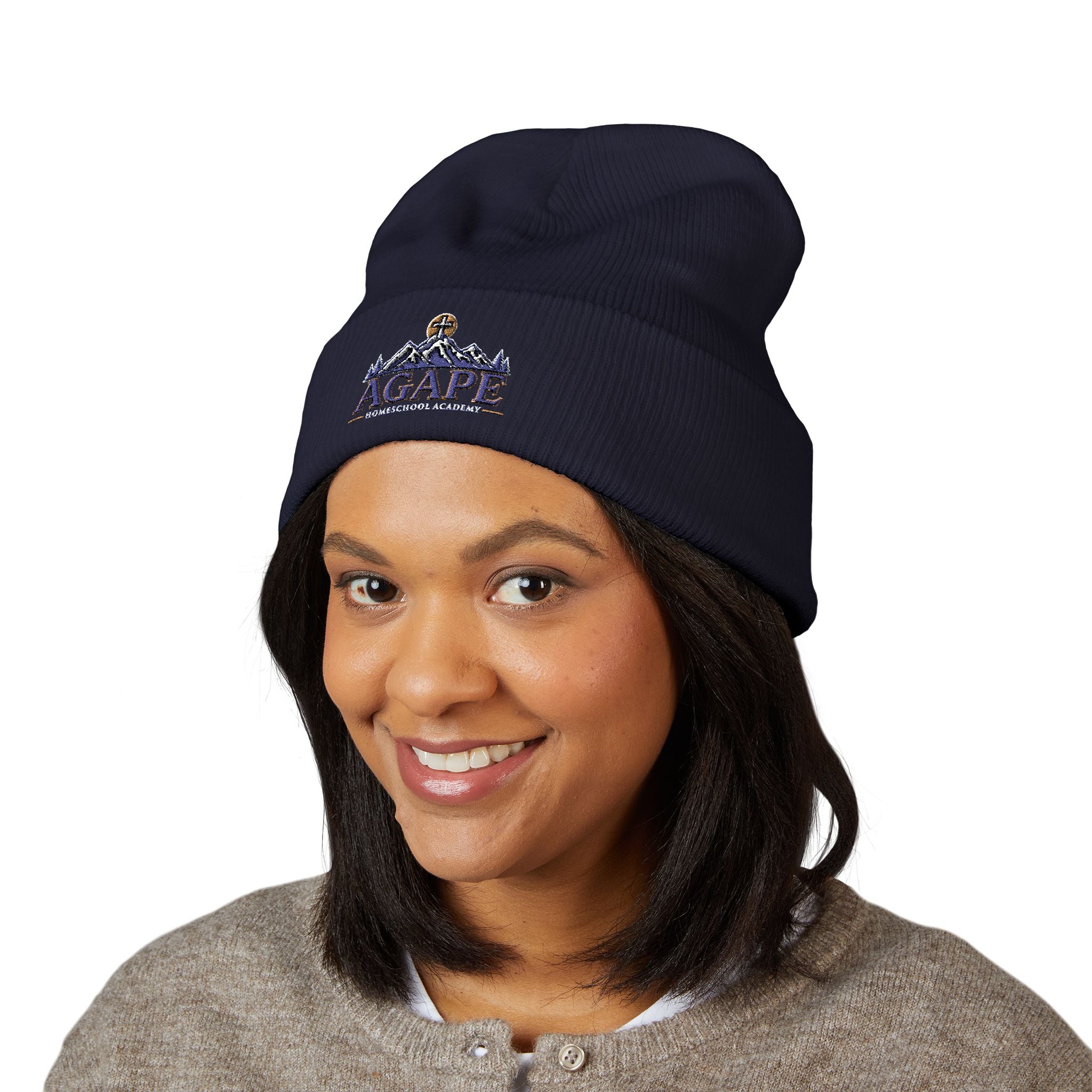 Agape Homeschool Academy Mountain Embroidered Knit Beanie
