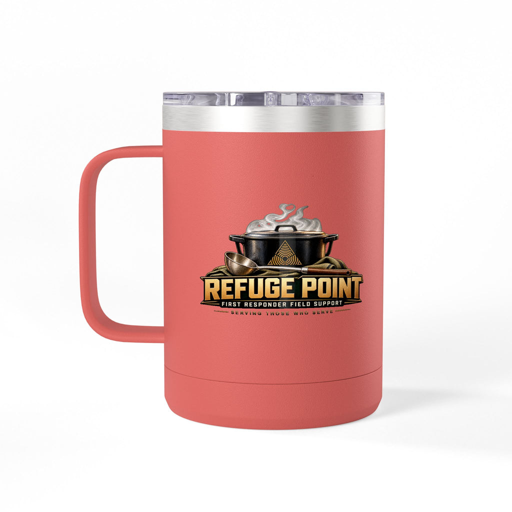 Refuge Point - Pot & Ladle 15 oz Insulated Stainless Steel Coffee Mug, Available in 10 Colors,  First Responder Field Support Volunteer Coffee Cup