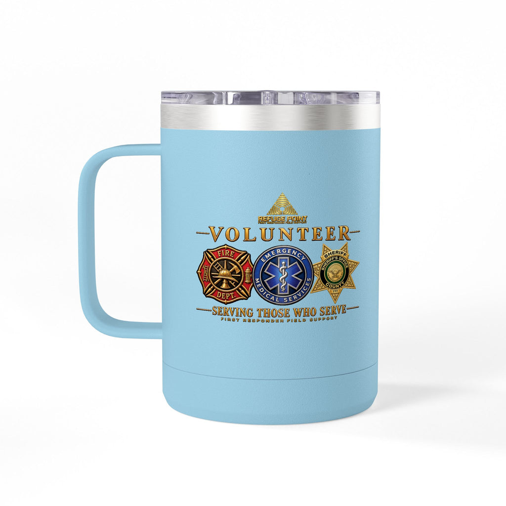 Refuge Point - Volunteer 15 oz Insulated Stainless Steel Coffee Mug, Available in 10 Colors, Matthew 5:9, Field Support Volunteer Coffee Cup