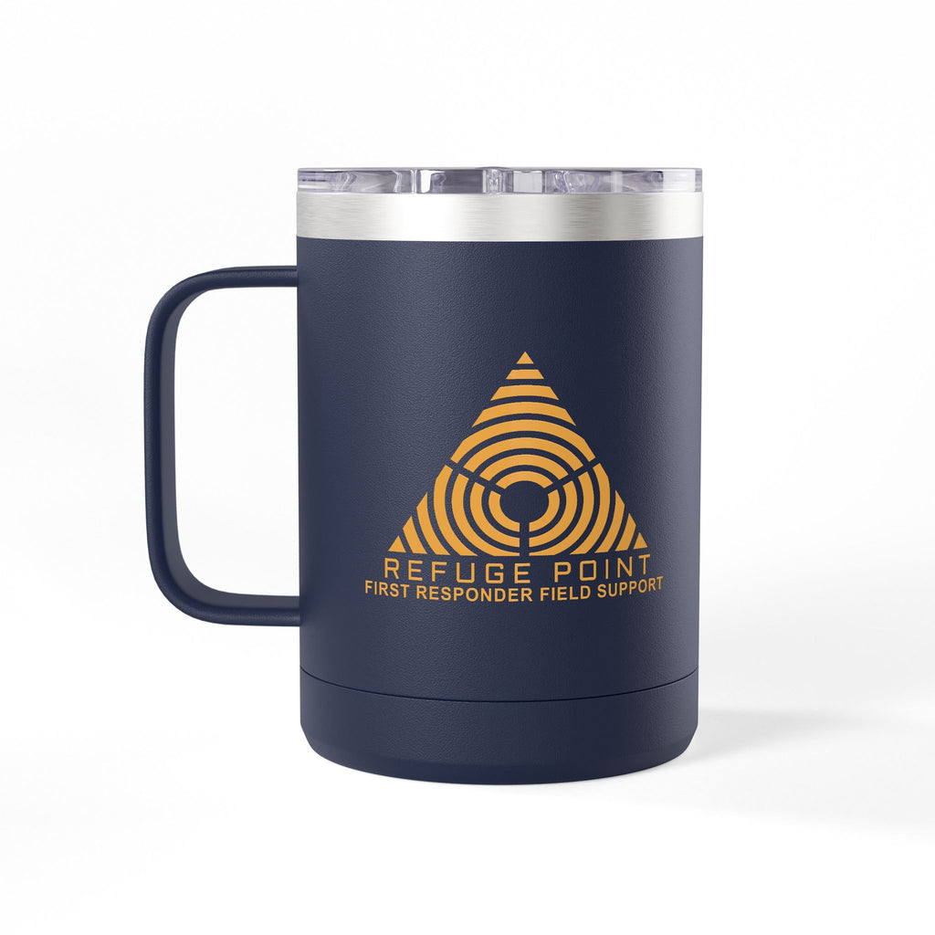 Refuge Point - Gold Logo 15 oz Insulated Stainless Steel Coffee Mug, Available in 6 Colors,  First Responder Field Support Volunteer Coffee Cup