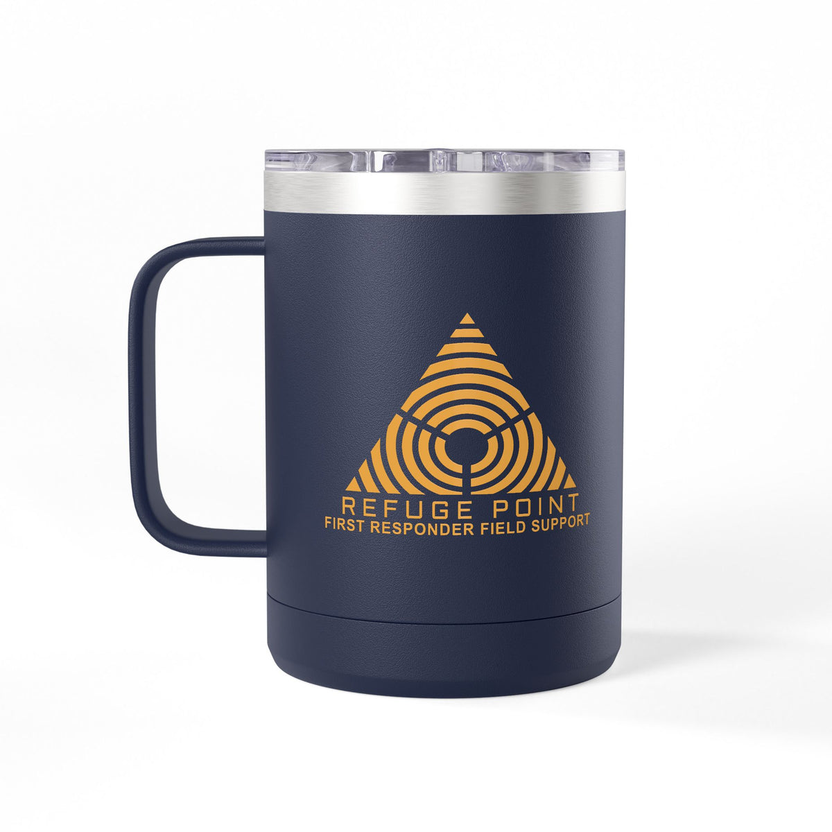 Refuge Point - Gold Logo 15 oz Insulated Stainless Steel Coffee Mug, Available in 6 Colors,  First Responder Field Support Volunteer Coffee Cup