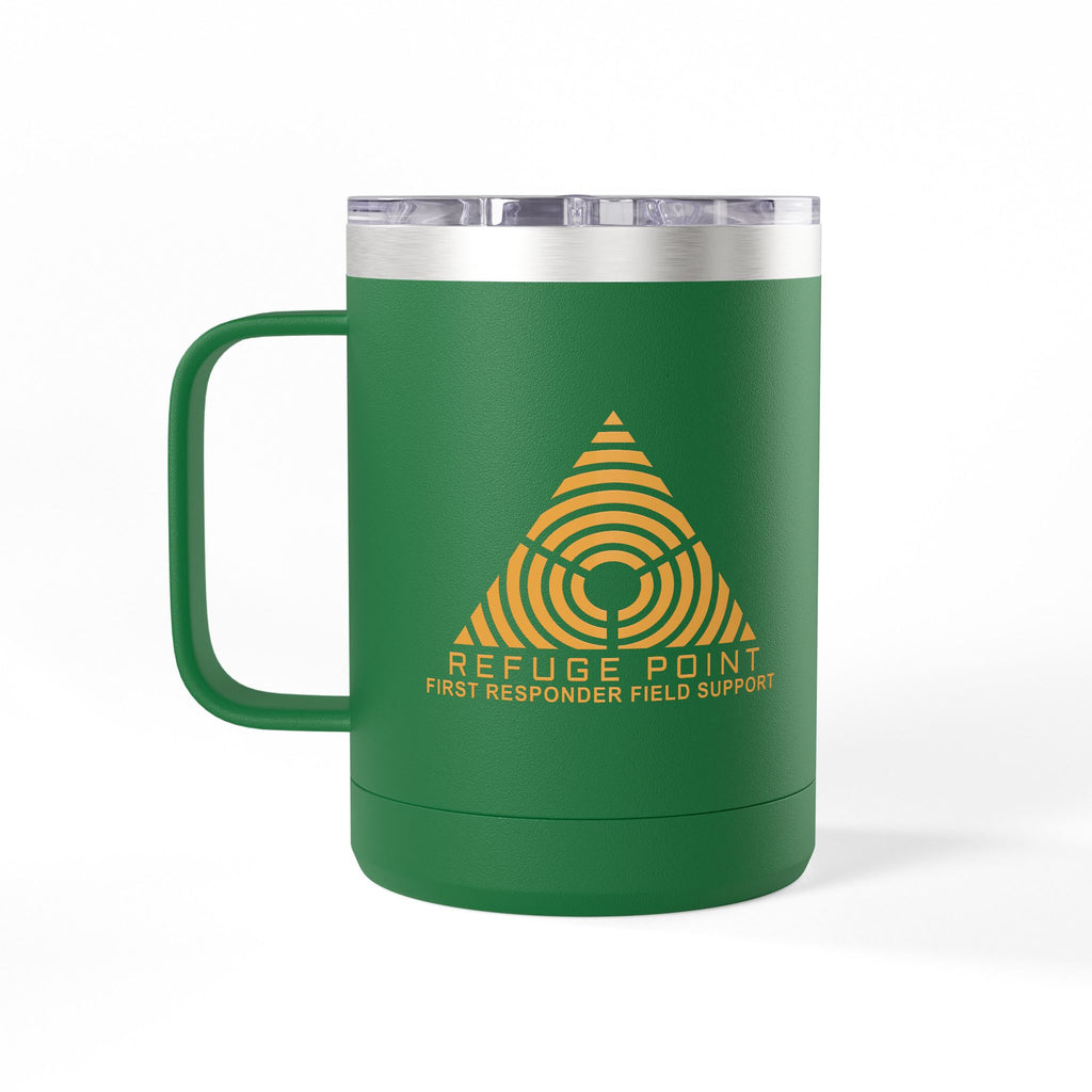Refuge Point - Gold Logo 15 oz Insulated Stainless Steel Coffee Mug, Available in 6 Colors,  First Responder Field Support Volunteer Coffee Cup