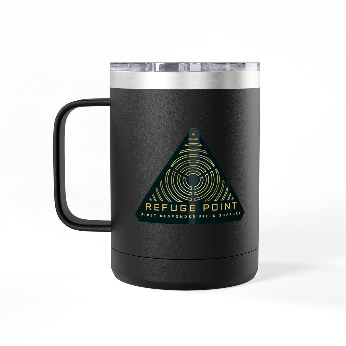 Refuge Point - Official Logo 15 oz Insulated Stainless Steel Coffee Mug, Available in 10 Colors,  First Responder Field Support Volunteer Coffee Cup