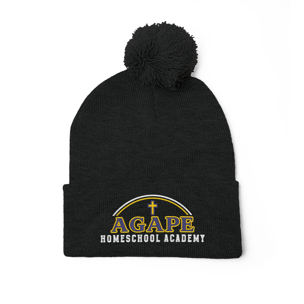 Agape Homeschool Academy Embroidered Pom Pom Beanie (Dark Colors)