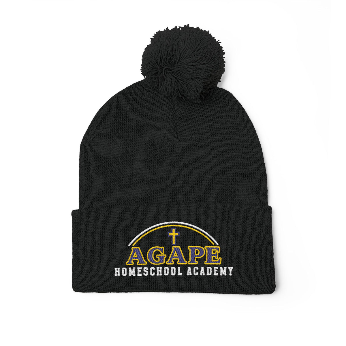 Agape Homeschool Academy Embroidered Pom Pom Beanie (Dark Colors)