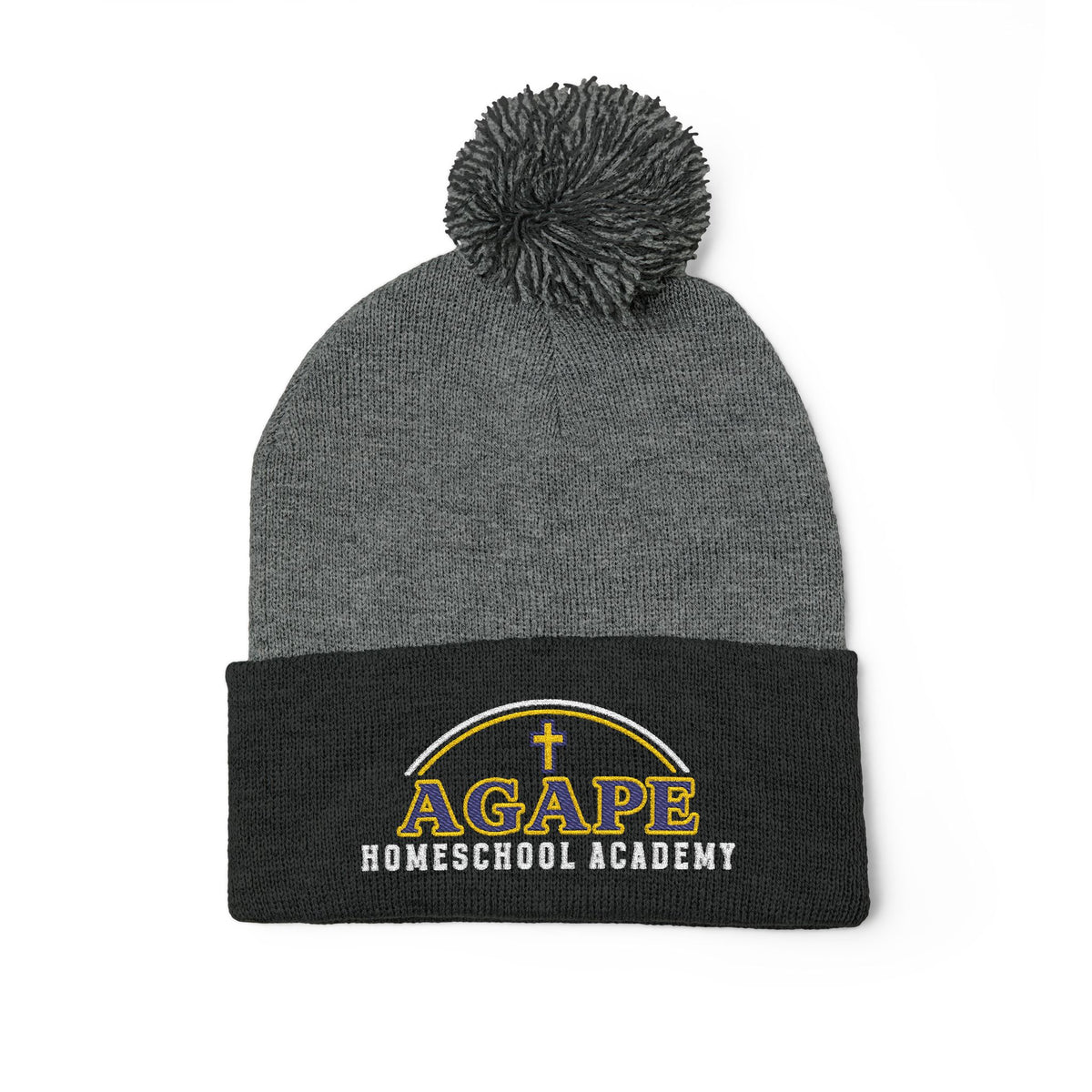 Agape Homeschool Academy Embroidered Pom Pom Beanie (Dark Colors)