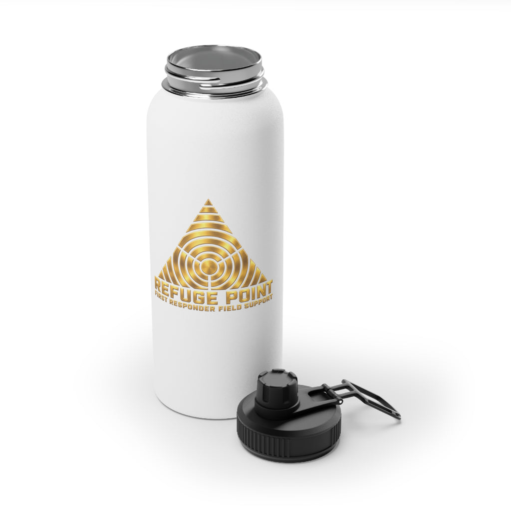 Refuge Point - Gold Logo Stainless Steel Water Bottle, Volunteer First Responder Support Bottle, In 12oz 18oz and 32oz