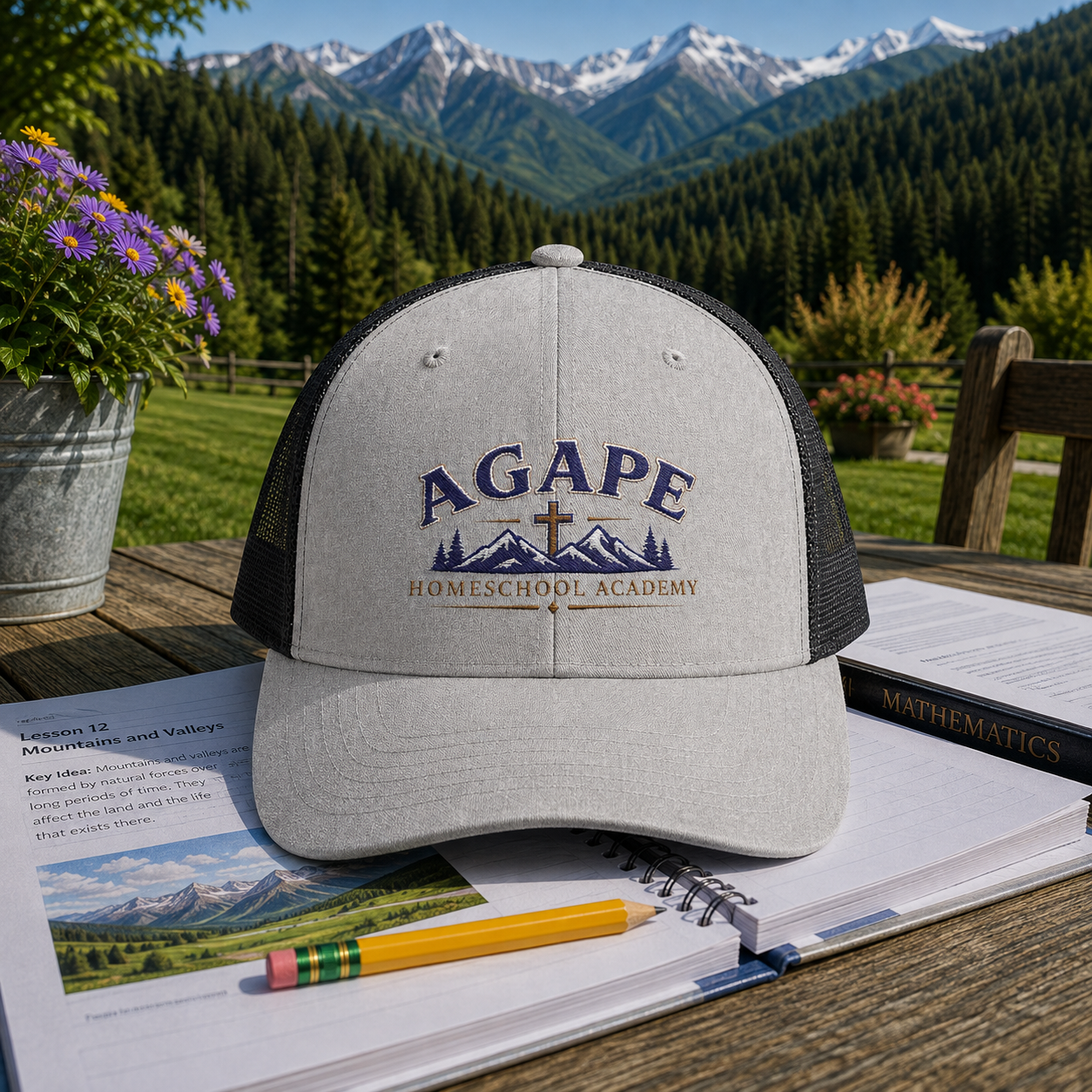 Agape Homeschool Academy Mountain Cross Trucker Hat