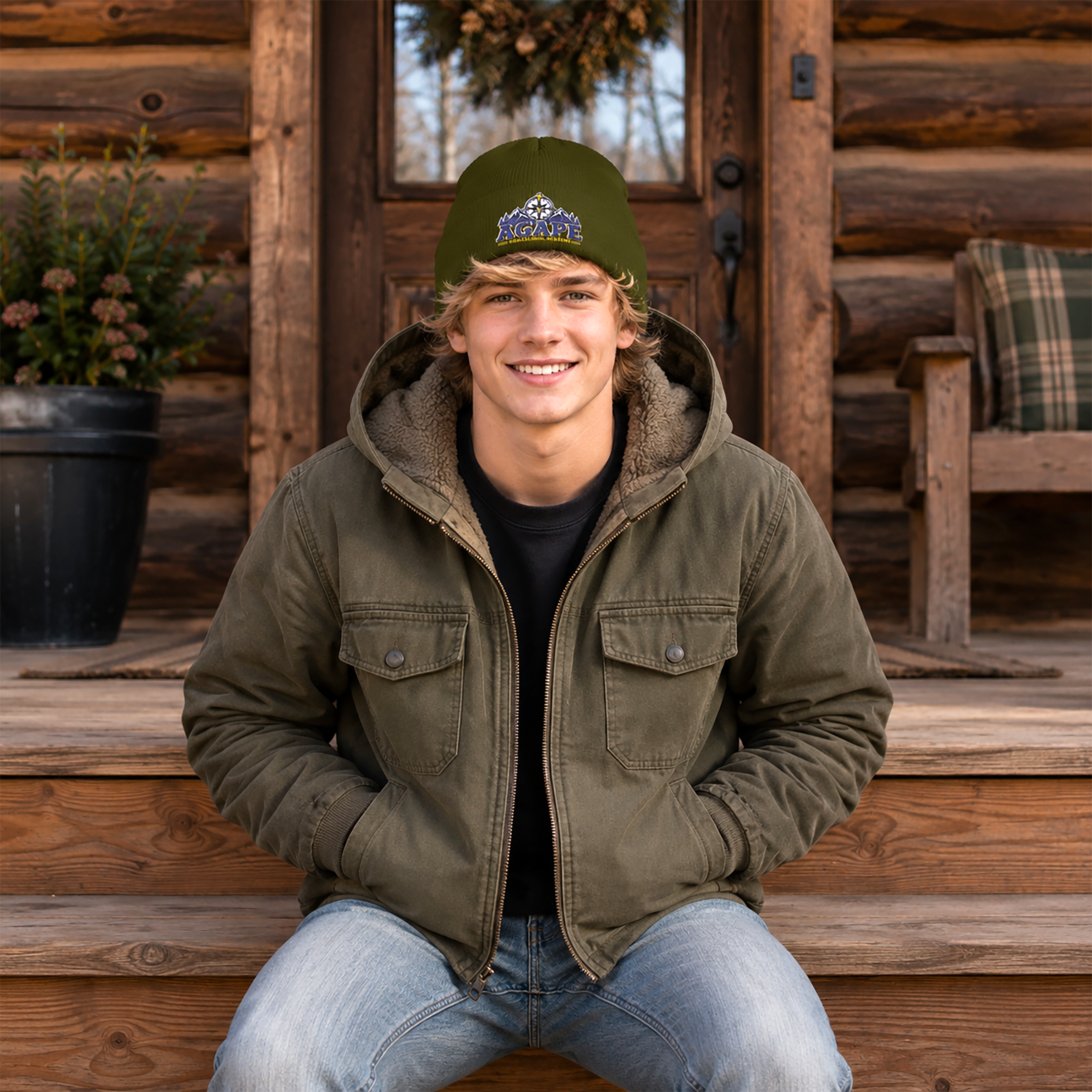 Agape Homeschool Academy Compass Embroidered Knit Beanie