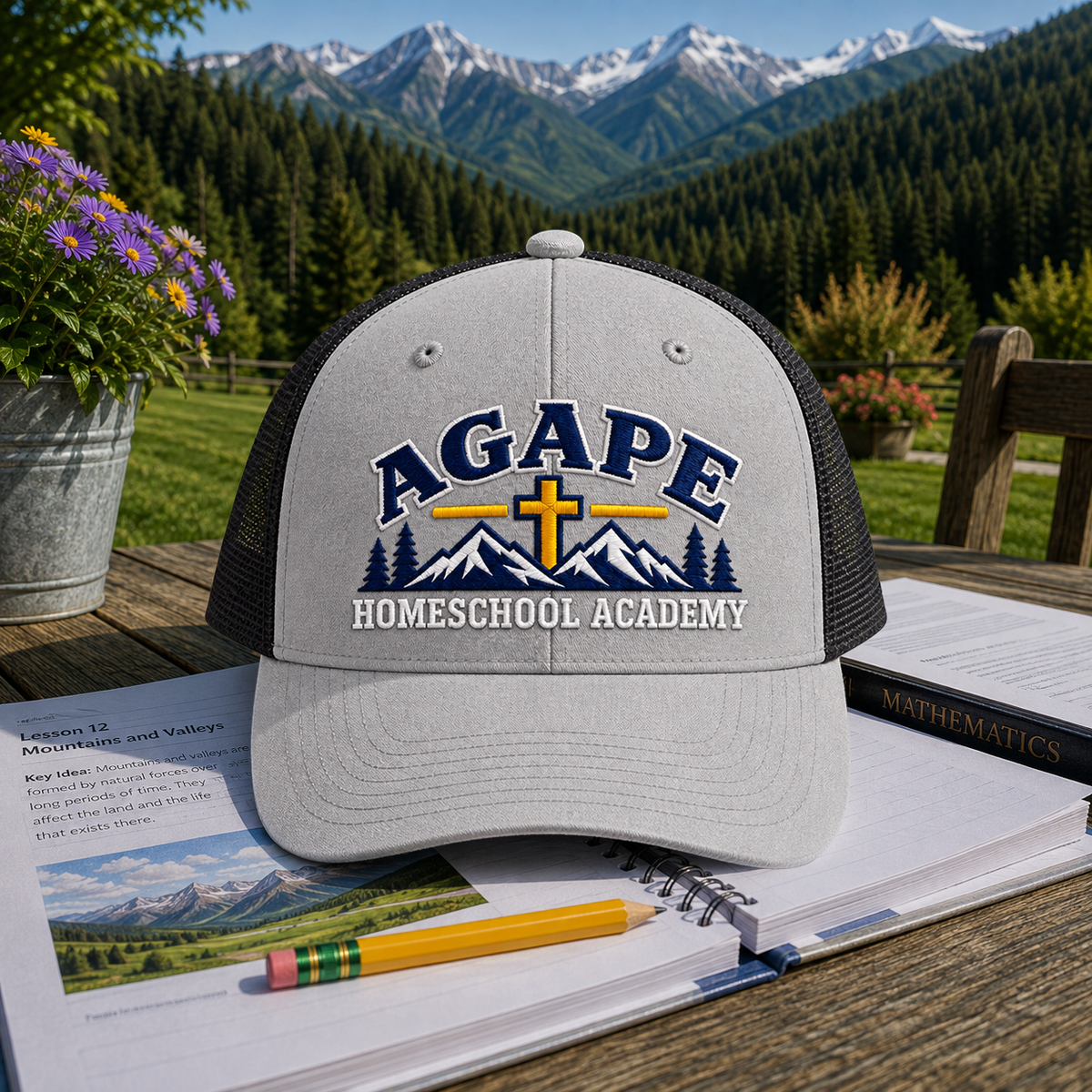 Agape Homeschool Academy Mountain Cross Trucker Hat