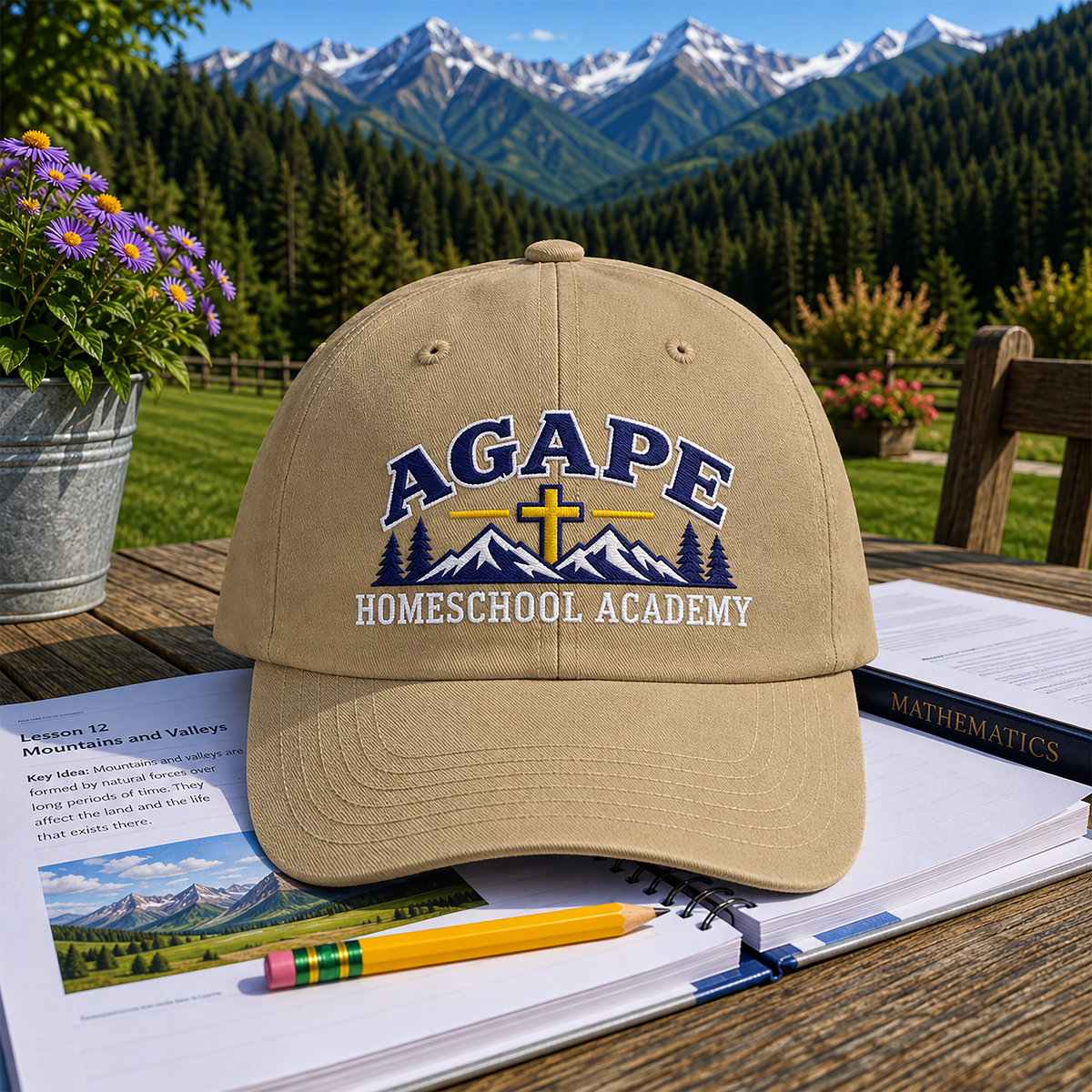 Agape Homeschool Academy Embroidered Mountain Cross Dad Hat