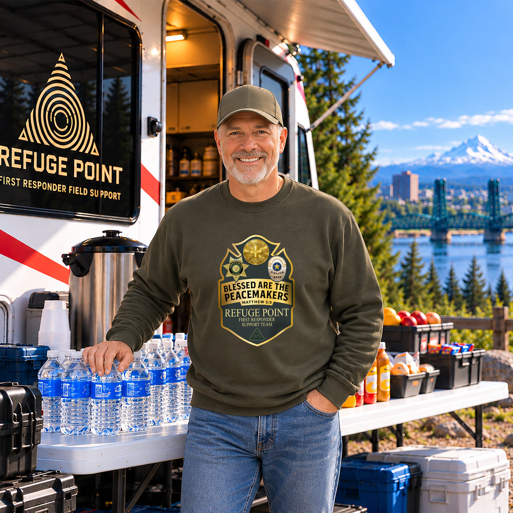 Refuge Point - Blessed Are the Peacemakers Crewneck Sweatshirt, Matthew 5:9, First Responder Support Sweatshirt