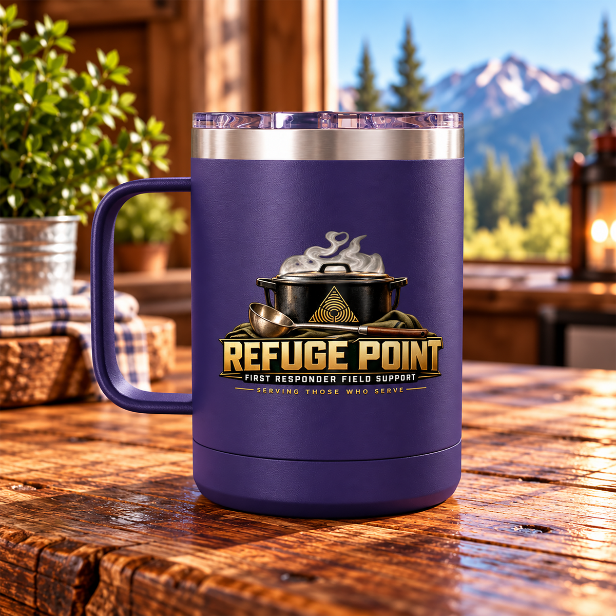 Refuge Point - Pot & Ladle 15 oz Insulated Stainless Steel Coffee Mug, Available in 10 Colors,  First Responder Field Support Volunteer Coffee Cup