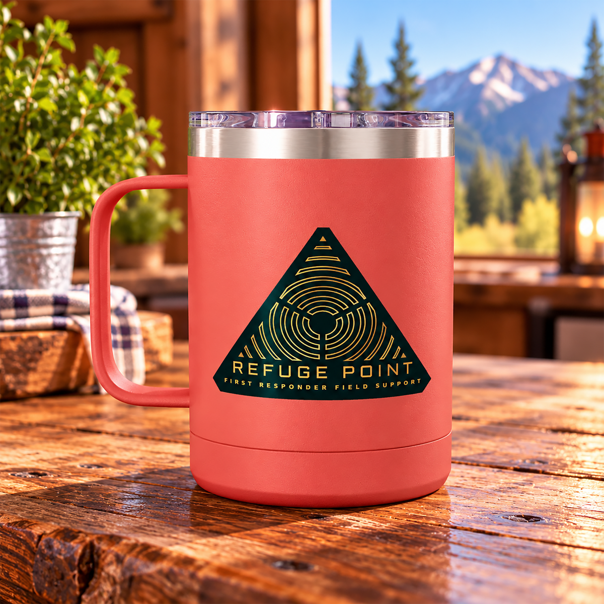 Refuge Point - Official Logo 15 oz Insulated Stainless Steel Coffee Mug, Available in 10 Colors,  First Responder Field Support Volunteer Coffee Cup