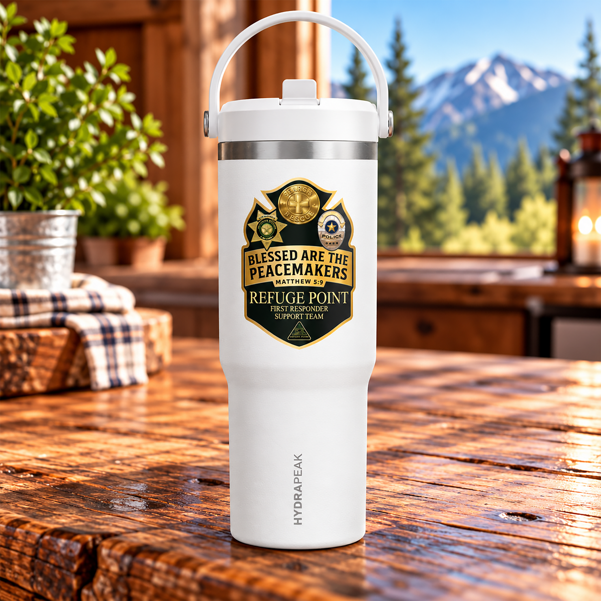 Refuge Point - Blessed Are the Peacemakers 32oz HydraPeak Nomad Tumbler, Matthew 5:9 First Responder Insulated Travel Cup