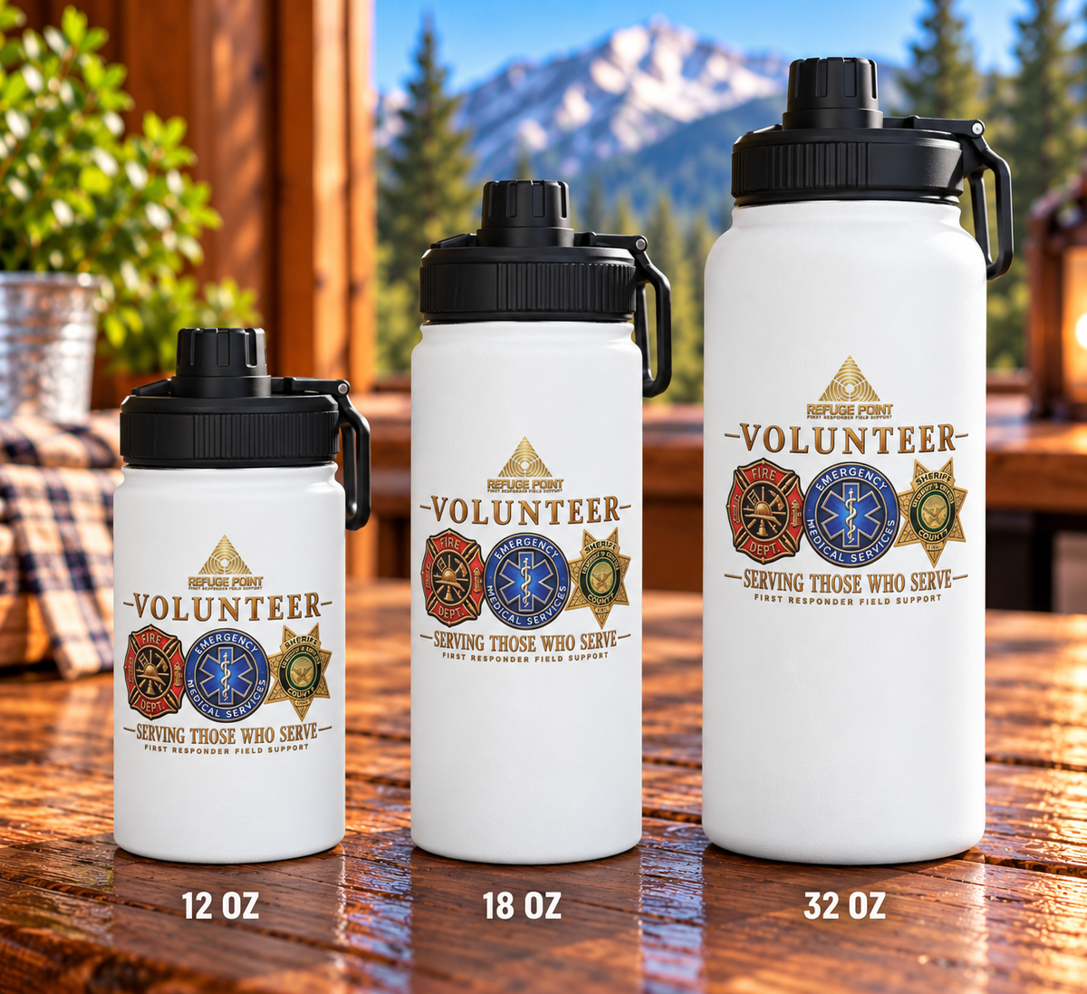 Refuge Point - Serving Those Who Serve Stainless Steel Water Bottle, Volunteer First Responder Support Bottle, In 12oz 18oz and 32oz