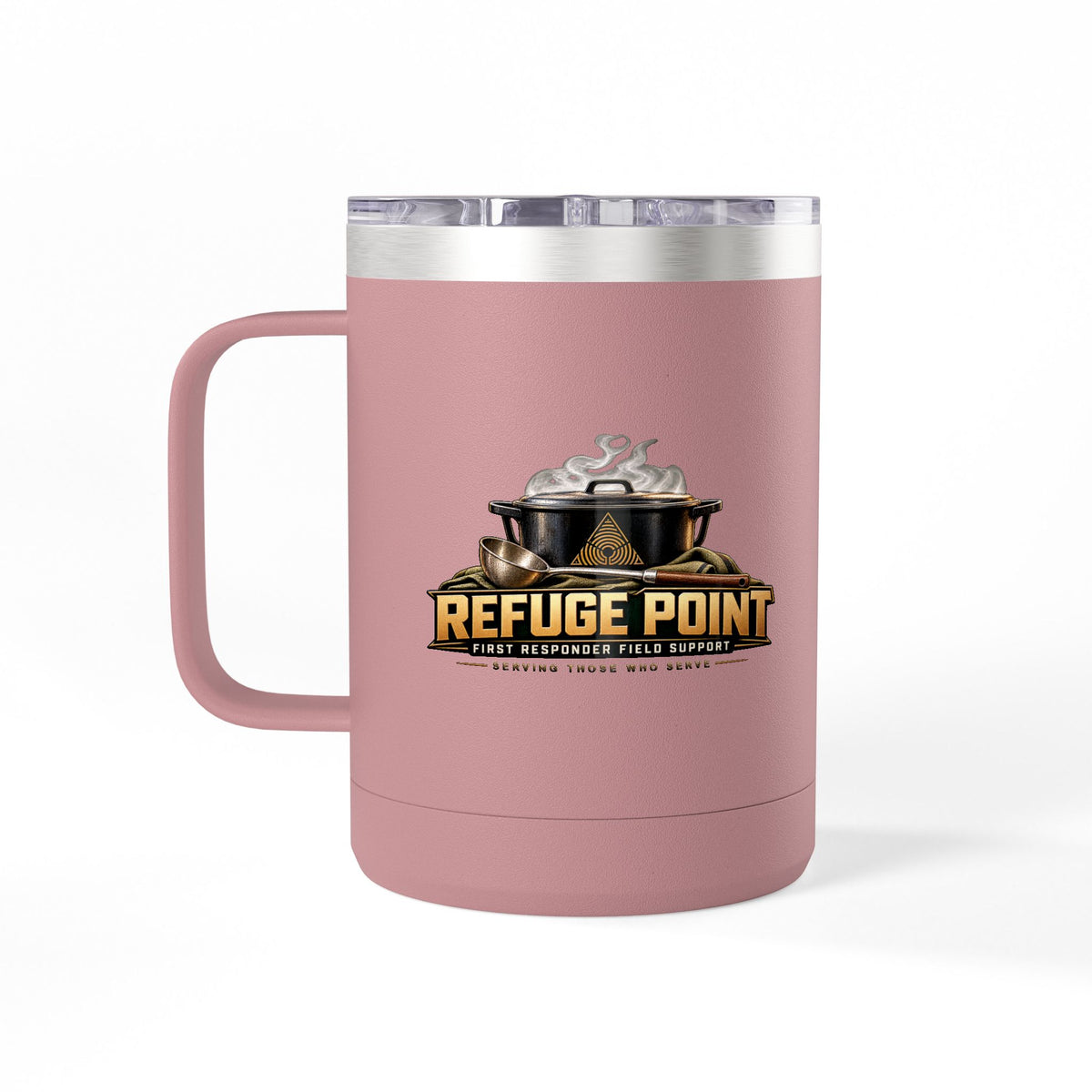Refuge Point - Pot & Ladle 15 oz Insulated Stainless Steel Coffee Mug, Available in 10 Colors,  First Responder Field Support Volunteer Coffee Cup