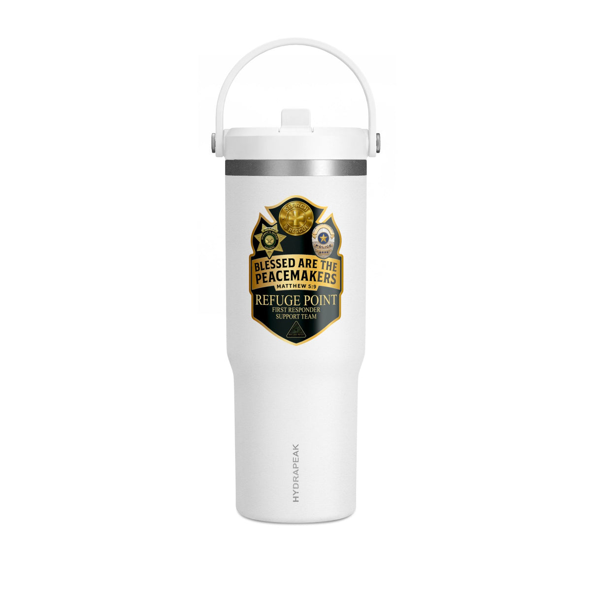 Refuge Point - Blessed Are the Peacemakers 32oz HydraPeak Nomad Tumbler, Matthew 5:9 First Responder Insulated Travel Cup