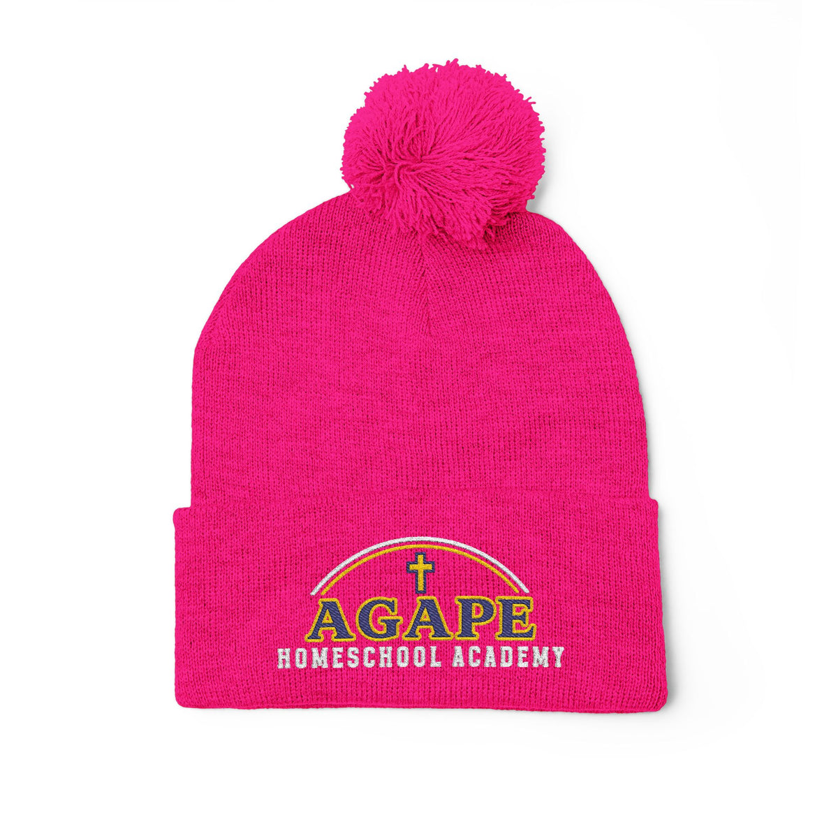 Agape Homeschool Academy Embroidered Pom Pom Beanie (Dark Colors)