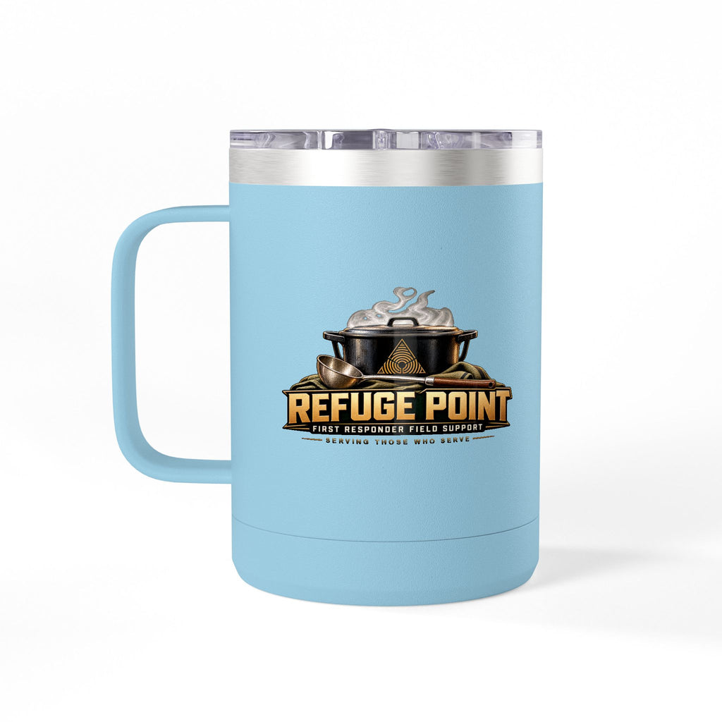 Refuge Point - Pot & Ladle 15 oz Insulated Stainless Steel Coffee Mug, Available in 10 Colors,  First Responder Field Support Volunteer Coffee Cup