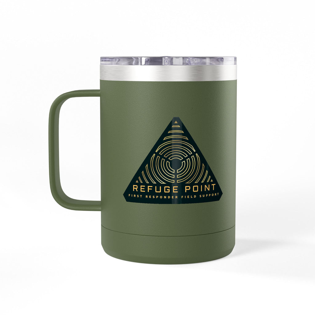 Refuge Point - Official Logo 15 oz Insulated Stainless Steel Coffee Mug, Available in 10 Colors,  First Responder Field Support Volunteer Coffee Cup