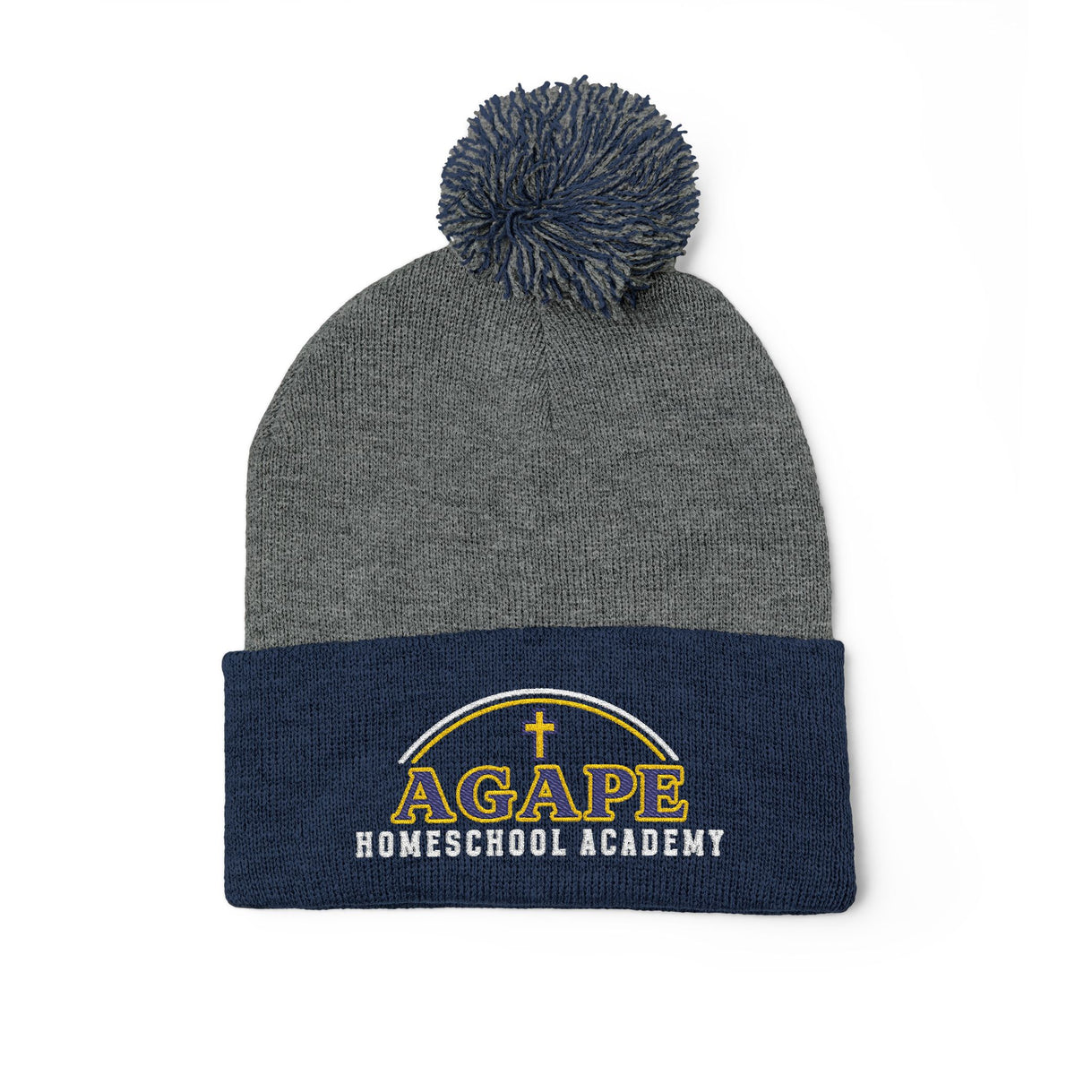 Agape Homeschool Academy Embroidered Pom Pom Beanie (Dark Colors)