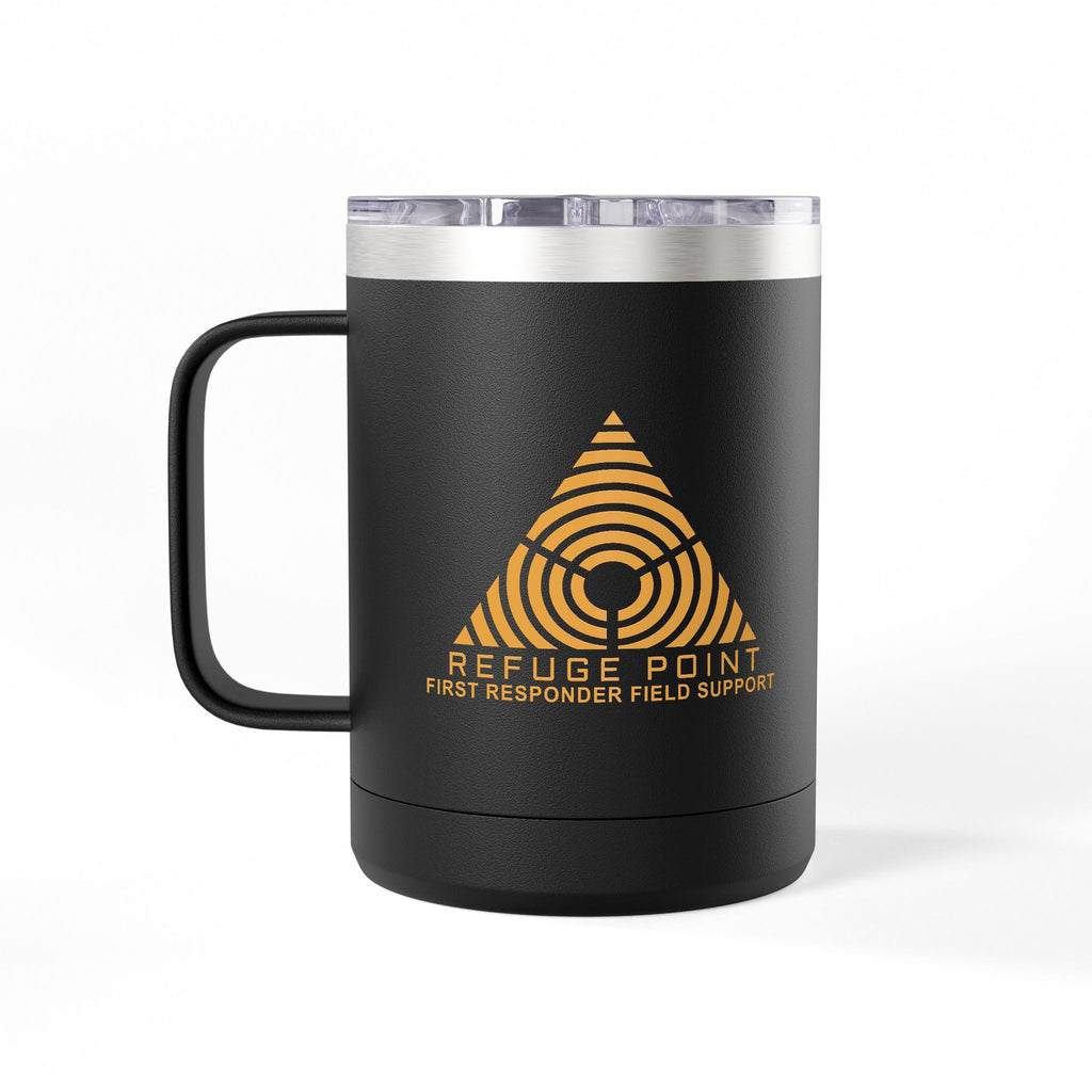 Refuge Point - Gold Logo 15 oz Insulated Stainless Steel Coffee Mug, Available in 6 Colors,  First Responder Field Support Volunteer Coffee Cup