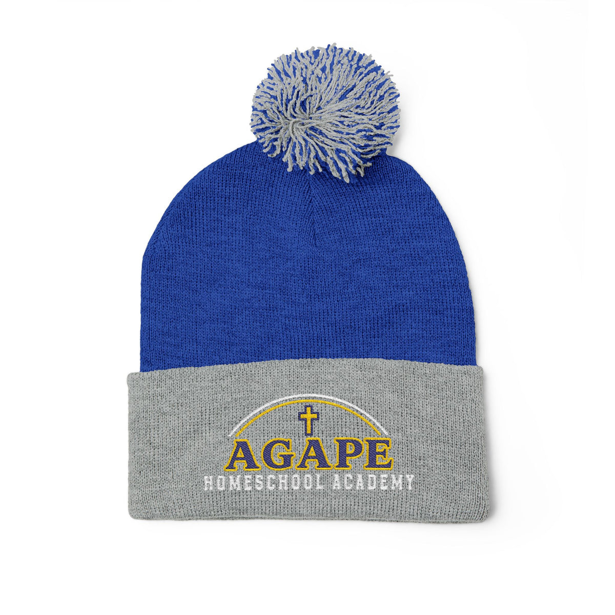 Agape Homeschool Academy Embroidered Pom Pom Beanie (Dark Colors)