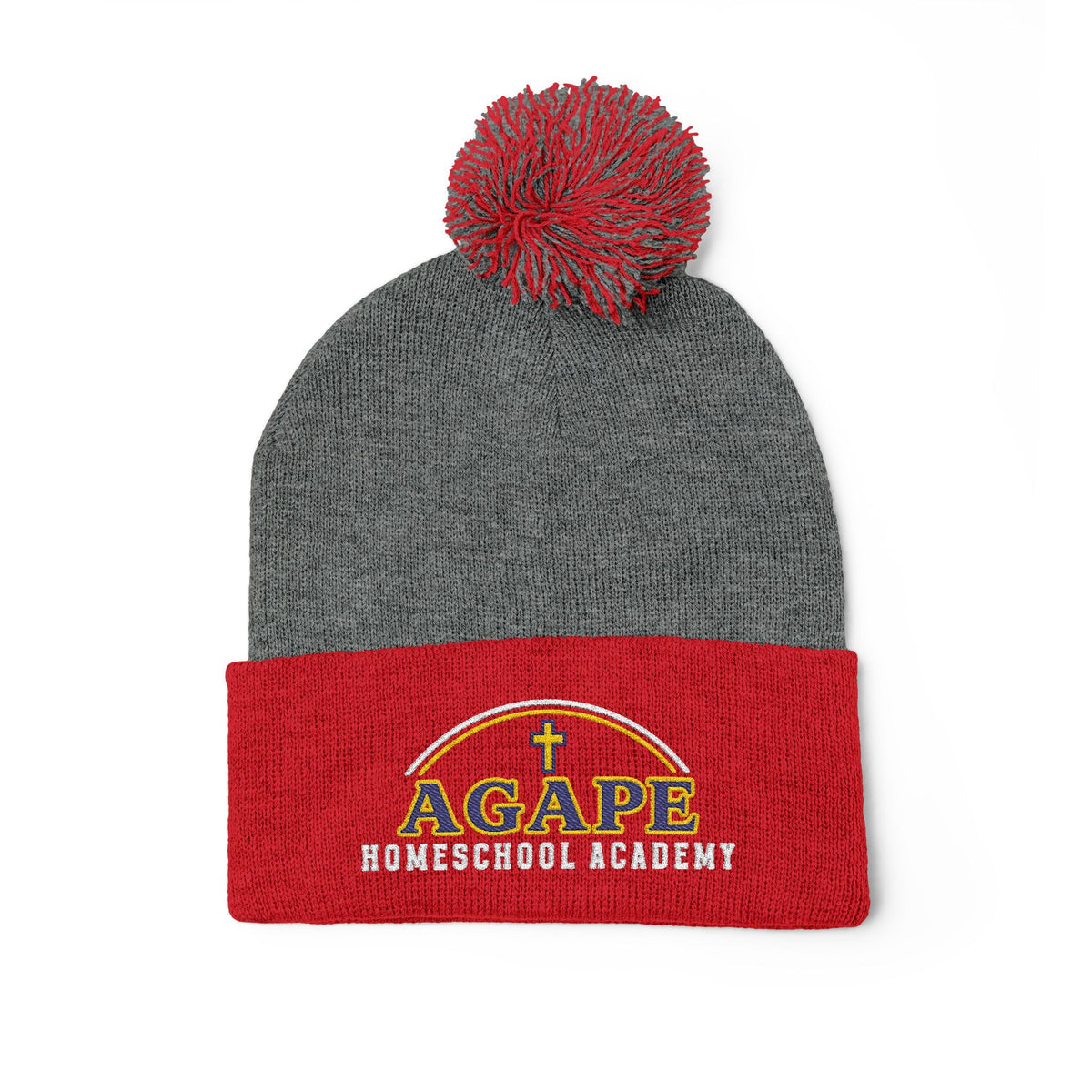 Agape Homeschool Academy Embroidered Pom Pom Beanie (Dark Colors)