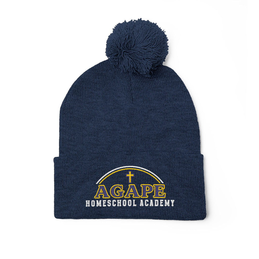 Agape Homeschool Academy Embroidered Pom Pom Beanie (Dark Colors)
