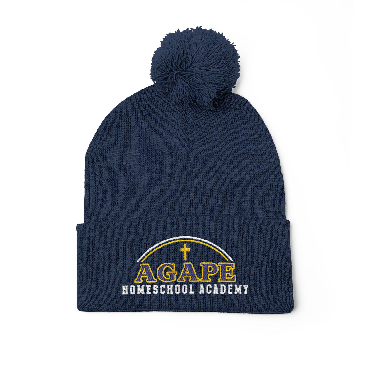 Agape Homeschool Academy Embroidered Pom Pom Beanie (Dark Colors)