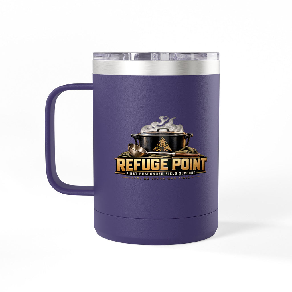 Refuge Point - Pot & Ladle 15 oz Insulated Stainless Steel Coffee Mug, Available in 10 Colors,  First Responder Field Support Volunteer Coffee Cup
