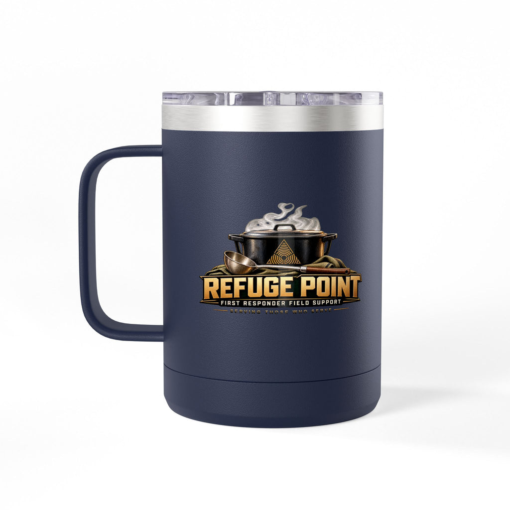 Refuge Point - Pot & Ladle 15 oz Insulated Stainless Steel Coffee Mug, Available in 10 Colors,  First Responder Field Support Volunteer Coffee Cup