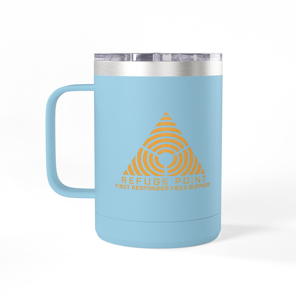 Refuge Point - Gold Logo 15 oz Insulated Stainless Steel Coffee Mug, Available in 6 Colors,  First Responder Field Support Volunteer Coffee Cup