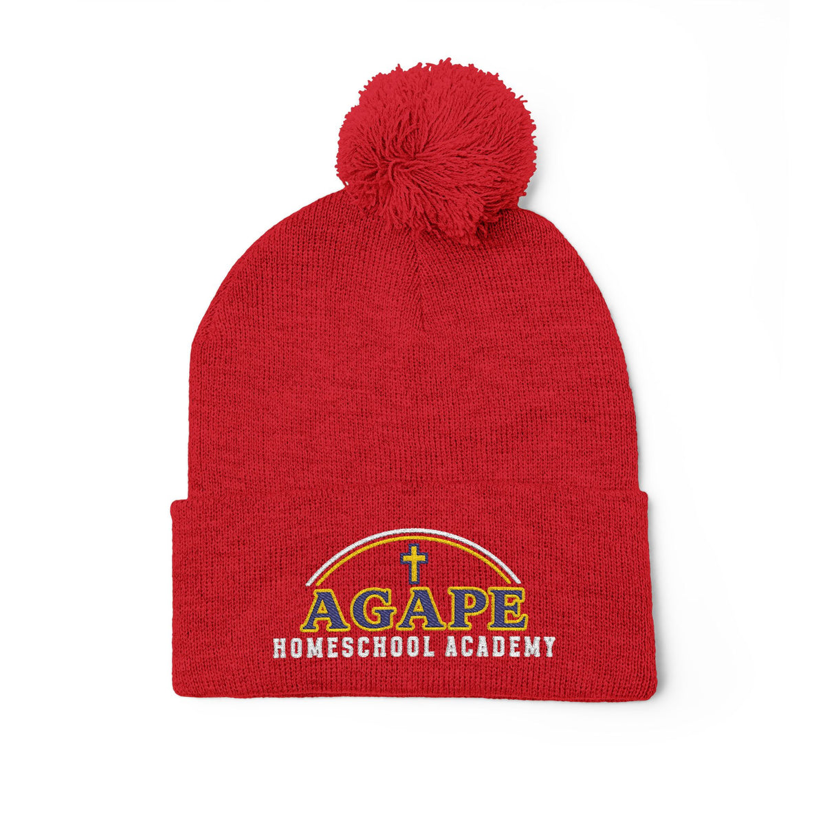 Agape Homeschool Academy Embroidered Pom Pom Beanie (Dark Colors)