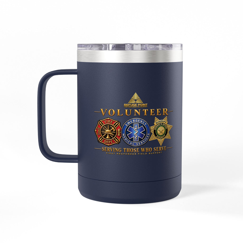 Refuge Point - Volunteer 15 oz Insulated Stainless Steel Coffee Mug, Available in 10 Colors, Matthew 5:9, Field Support Volunteer Coffee Cup