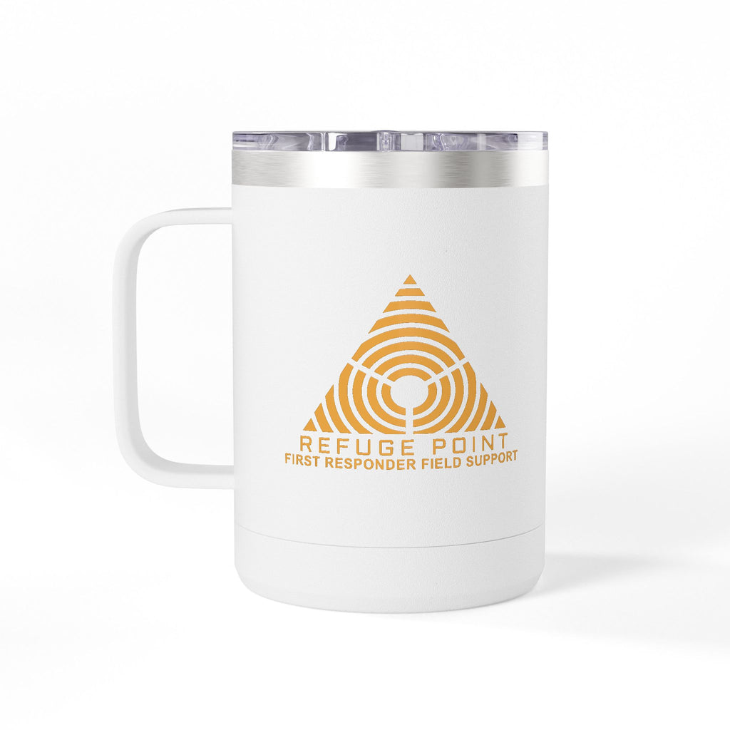 Refuge Point - Gold Logo 15 oz Insulated Stainless Steel Coffee Mug, Available in 6 Colors,  First Responder Field Support Volunteer Coffee Cup