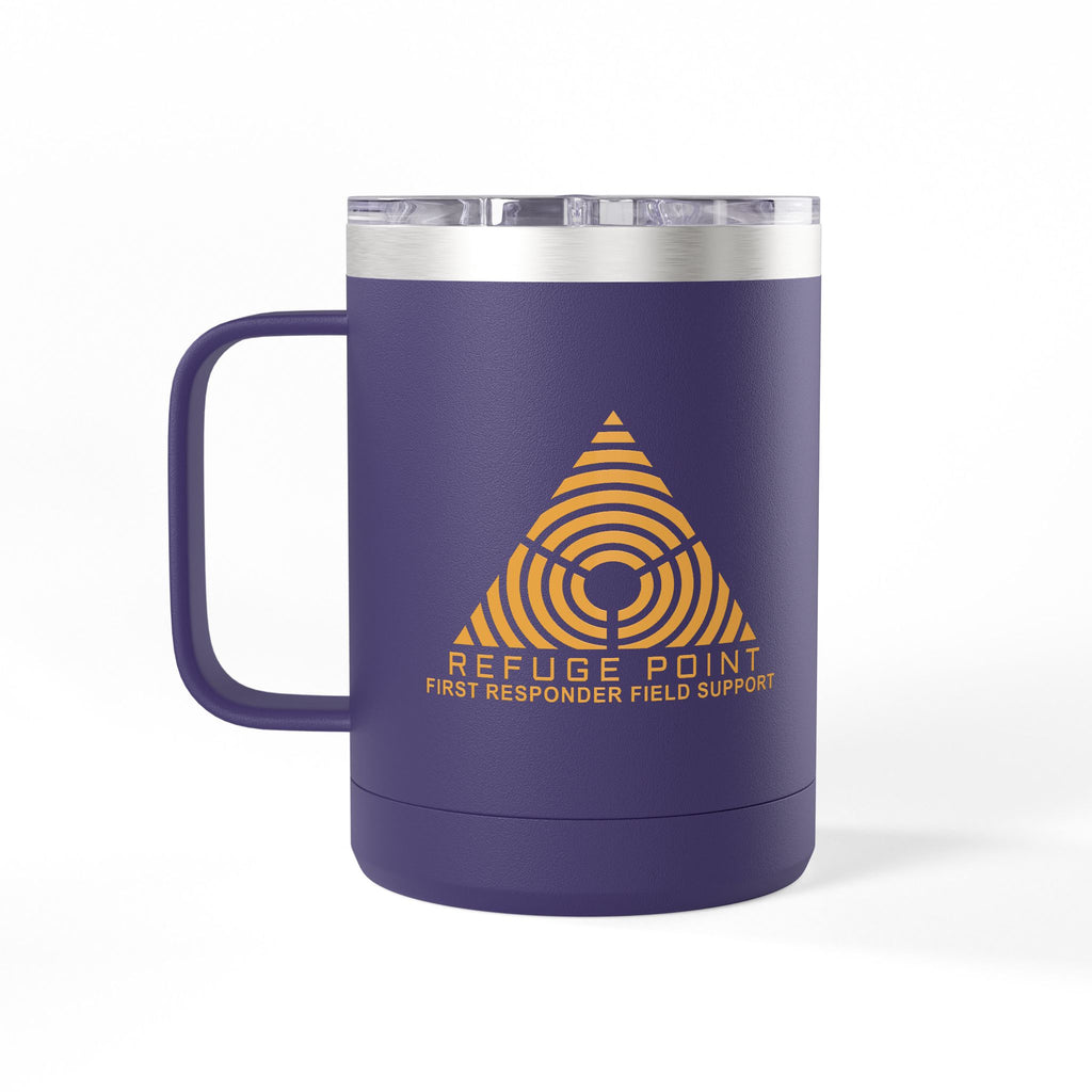 Refuge Point - Gold Logo 15 oz Insulated Stainless Steel Coffee Mug, Available in 6 Colors,  First Responder Field Support Volunteer Coffee Cup