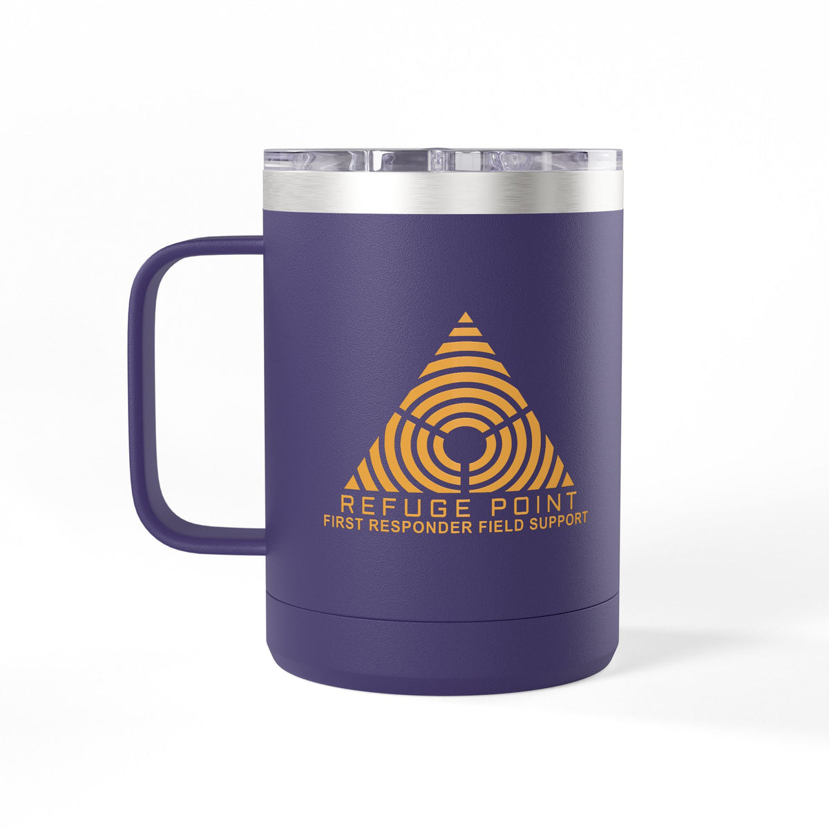 Refuge Point - Gold Logo 15 oz Insulated Stainless Steel Coffee Mug, Available in 6 Colors,  First Responder Field Support Volunteer Coffee Cup